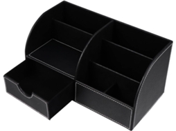 Organizador Multifuncional de Canetas em Couro Pu Preto para Escritório e Escola, Compacto Decorativo, Ideal G
