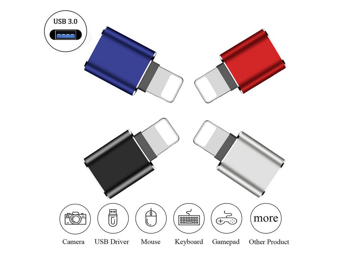 Adaptador Otg para Iphone para Iphone 11 X 8 7 6 Plus Ipad Air Pro Mini para Usb Flash Drive Mouse Leitor de Cartão Keyboard Metal 3.0