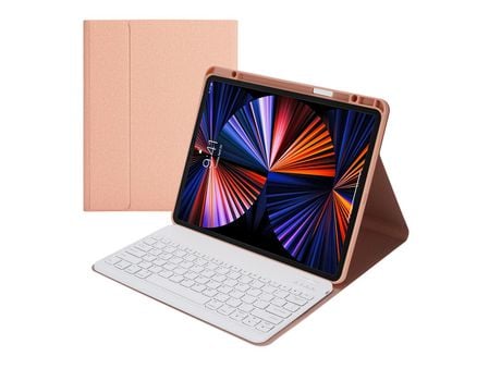 Capa e Teclado Bluetooth YKCLOUD Hk132B para iPad Pro12.92021/2020/2018 (Inglês - Rosa)