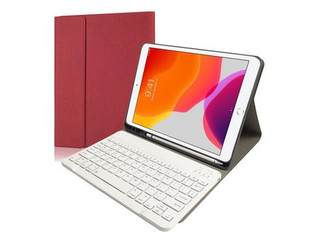 Capa e Teclado Bluetooth YKCLOUD Rk102 para iPad 10.22021/2020/2019/iPad Air 10.5/iPad Pro10.5 (Inglês - Vermelho)