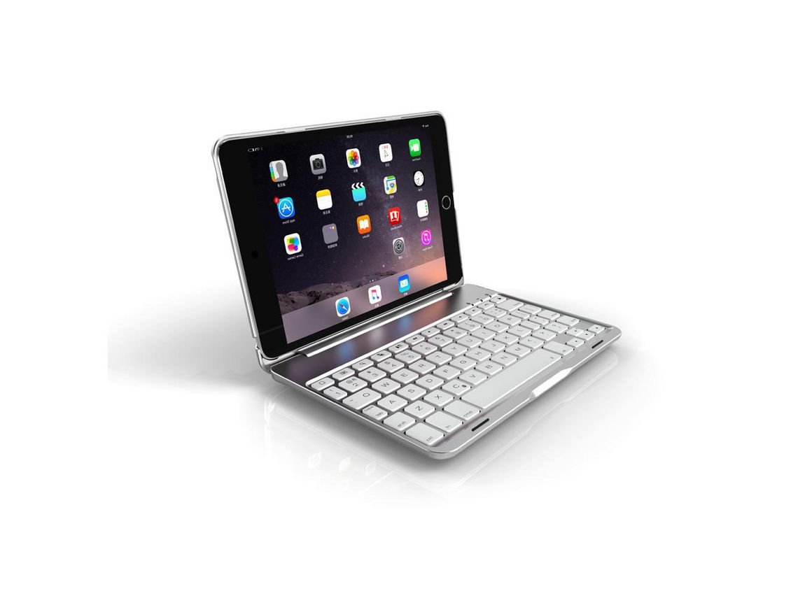 Capa e Teclado Bluetooth YIMGOTTA F8Sm para iPad Mini1/2/3 (Inglês - Prata)