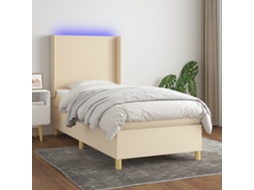 Cama Box Spring C/ Colchão E Led 90x200 Cm Tecido Cor Creme