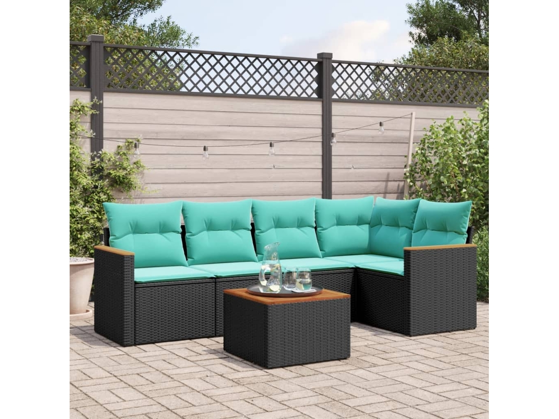Vidaxl Conjunto De Sofá De Jardim Com 6 Peças E Almofadas Em Rattan Sintético Preto