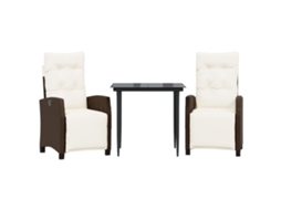 Maison Exclusive - 3 Pcs Conjunto Jantar P/ Jardim C/ Almofadões Vime Pe Castanho