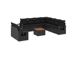 Conjunto de 10 Sofás de Jardim com Almofadões Vime Pe Preto MAISON EXCLUSIVE (N/A)