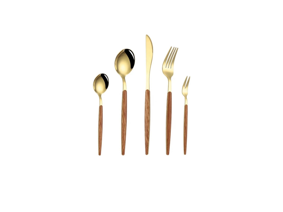 Conjunto De Utensílios De Mesa Portuguesa 5 Peças Dourado Embalagem De Presente