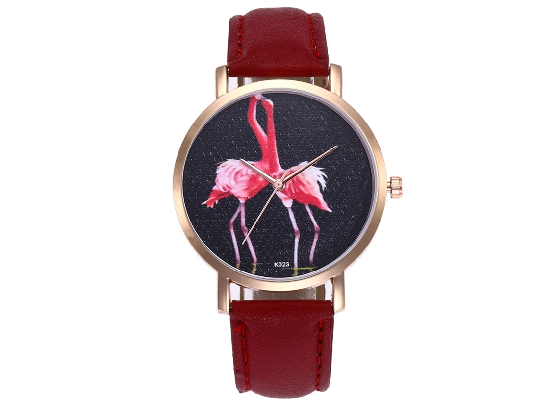 Relógio de pulso de quartzo com pulseira de couro, presente elegante para homens e mulheres, vermelho