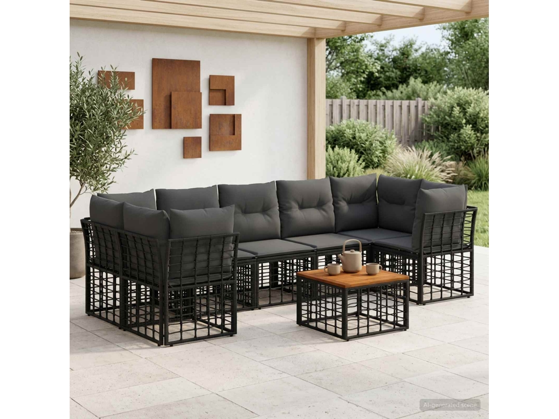 Vidaxl Conjunto De Sofás Para Exterior 8 Unid. Preto E Cinza Escuro