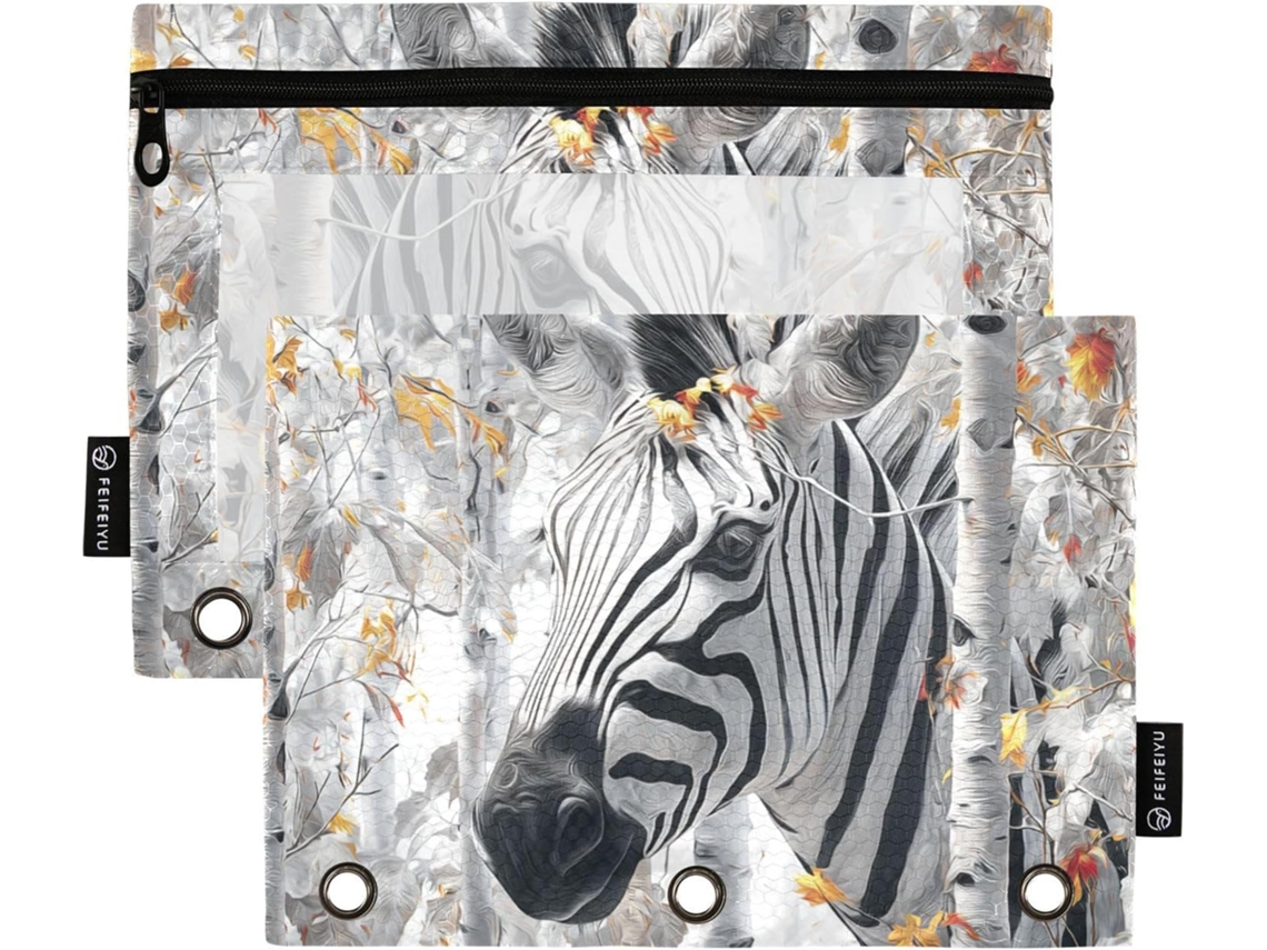 Pasta Com Design 3d De Zebra E Folha Bordo, Capa Transparente Com Janela Grande, Resistente, 3 Argolas, Ideal