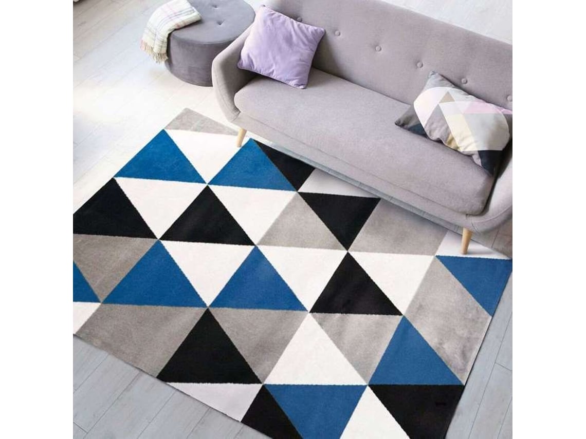 Tapete Toque Lã Padrão Triângulos Azul 150x220