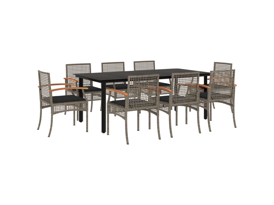 Conjunto de 9 Jantar para Jardim com Almofadões Vime Pe Cinza MAISON EXCLUSIVE