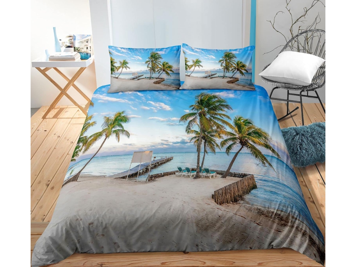 Capa de Edredom com Estampa 3D Praia em Microfibra Fronha 220x240 Cm (LxAxP), 140x200 Cm