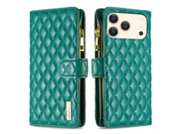 Capa Para Iphone 17 Pro - Couro Com Padrão De Diamante E Zíper