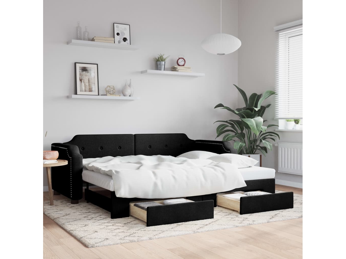 Vidaxl Sofá-cama Com Gavetão E Gavetas 80x200 Cm Tecido Preto