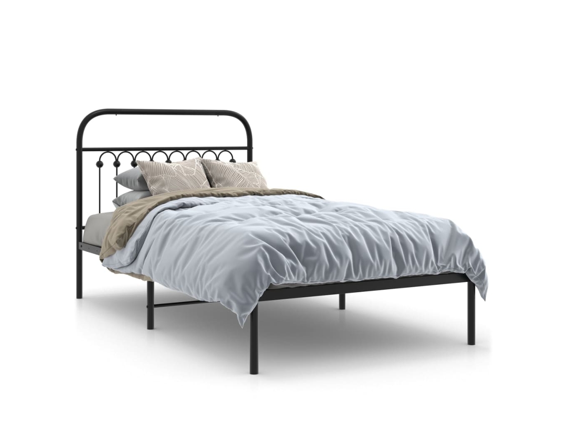 Estrutura de Cama com Cabeceira Metal Preto MAISON EXCLUSIVE 100x190 cm