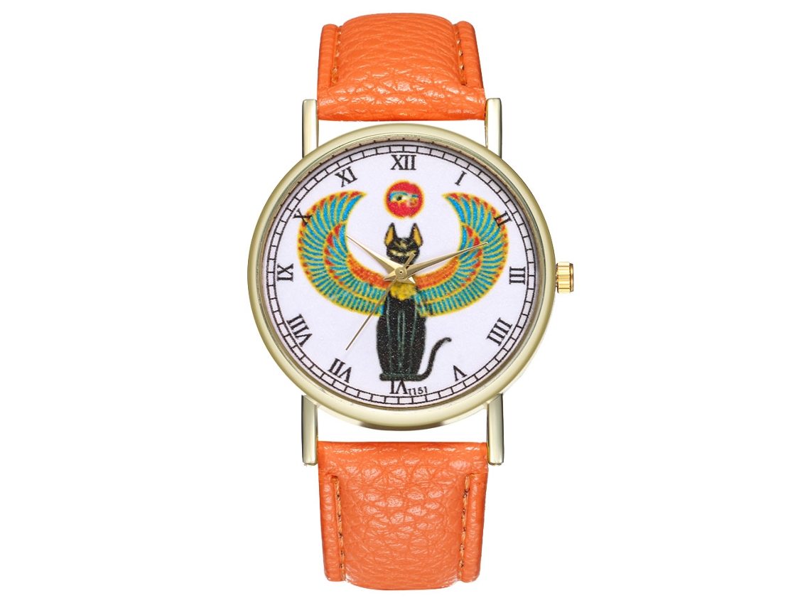 Relógio analógico de quartzo unissex com elegante pulseira clássica de PU (laranja)