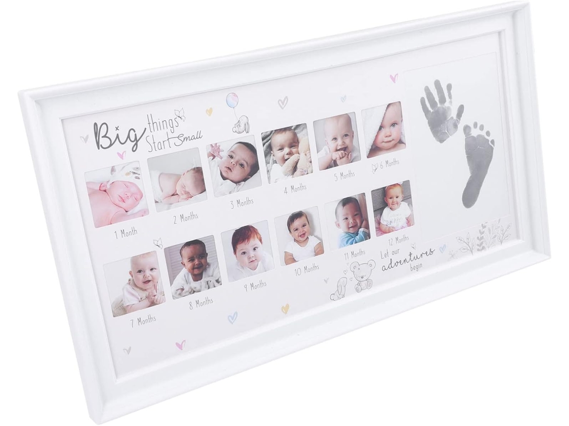 Porta retratos de Mão e Pé "oh Baby" Lembrança do Primeiro Ano do Bebê Porta retratos Infantil de Madeira CHABERLU