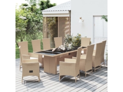 Vidaxl 11 Pcs Conjunto De Jantar P/ Jardim Com Almofadões Vime Pe Bege