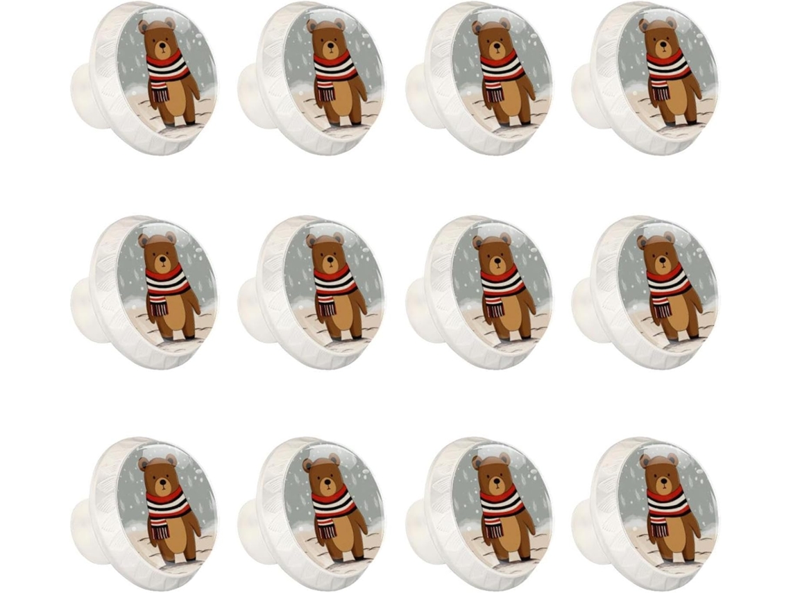 Puxadores Redondos Para Gavetas De Cômoda, Puxadores Para Armários De Cozinha, 12 Peças, Urso Usando Cachecol Vermelho