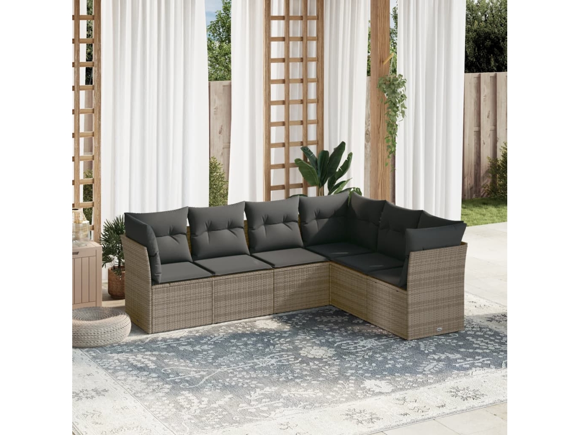 Vidaxl 6 Pcs Conjunto Sofás De Jardim Com Almofadões Vime Cinzento
