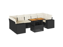 Conjunto de 8 Sofás de Jardim com Almofadões Vime Pe Preto MAISON EXCLUSIVE (8 pcs)