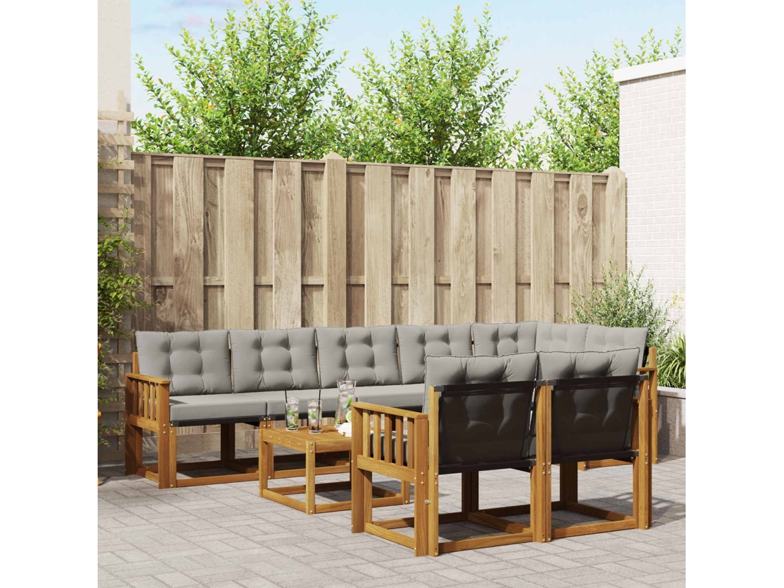 Vidaxl Conjunto De Sofás Para Exterior 9 Unid. Cinza Natural E Claro