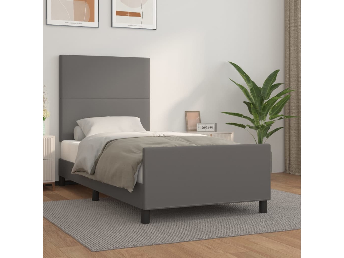 Vidaxl Estrutura Cama C/ Cabeceira 90x200 Cm Couro Artificial Cinzento