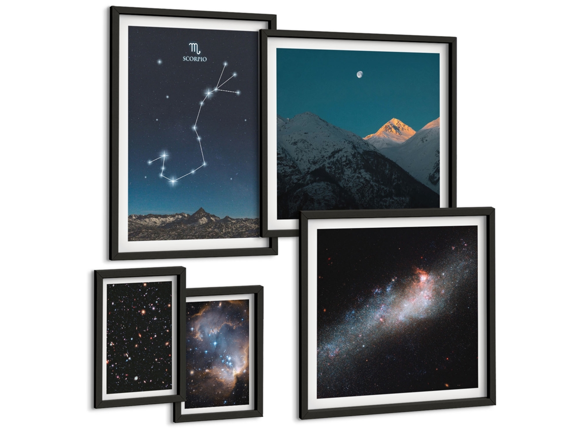Conjunto De Pinturas Paisagens Espaciais À Noite Espelharte (5 Peças)