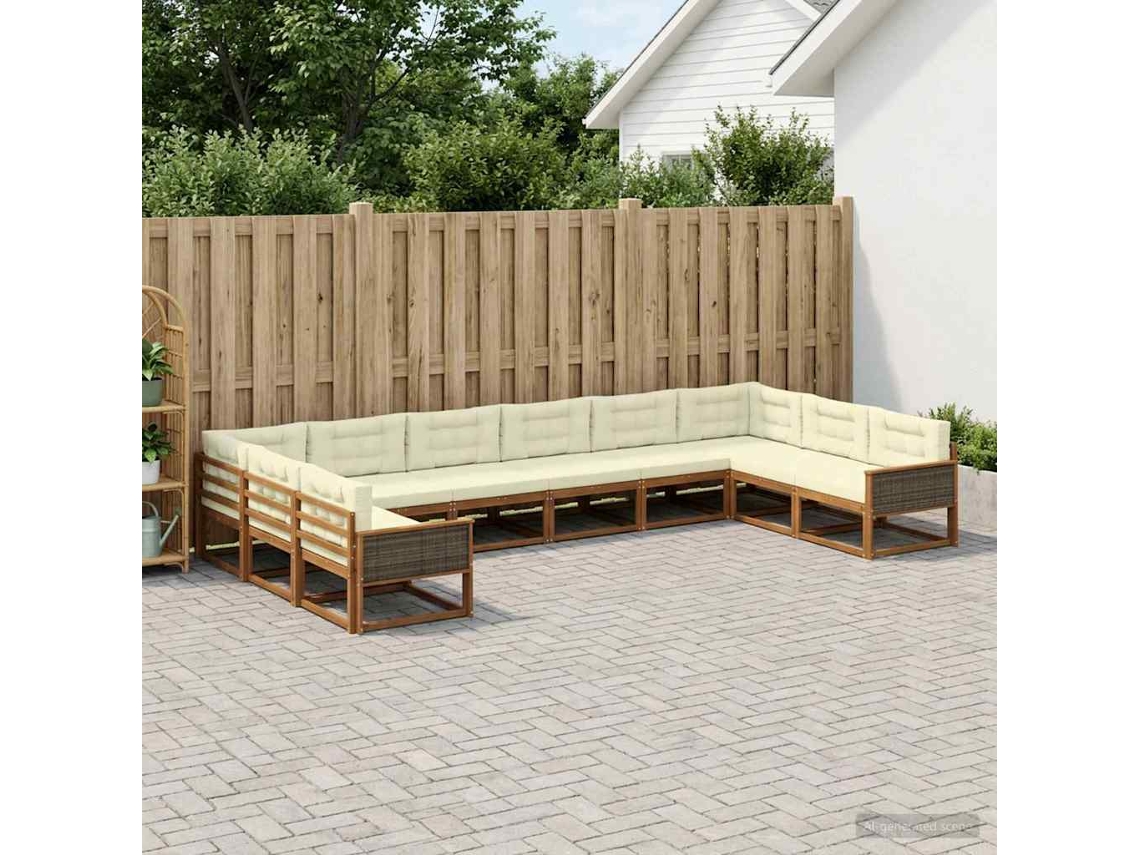 Vidaxl Conjunto De Sofás Para Exterior 10 Pcs Natural E Creme