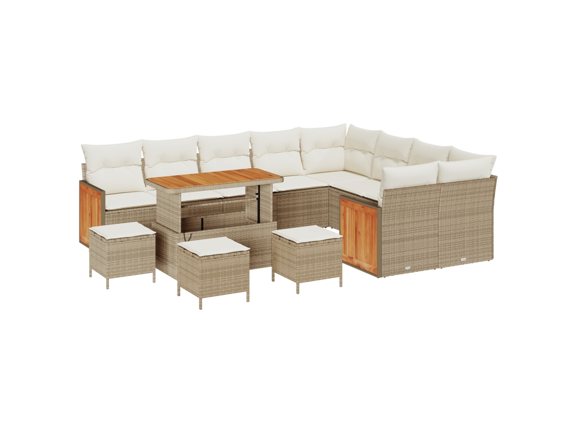 Conjunto 14 Conjunto De Sofá De Jardim Vidaxl Bege Vime Pe (286 X 234 X 85 Cm)