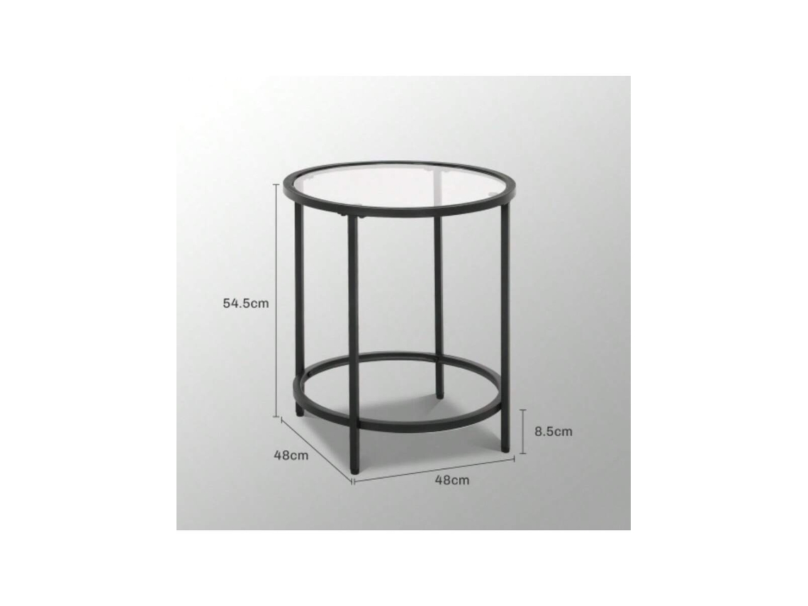 Mesa de centro redonda com tampo de vidro, estrutura de metal, mesa lateral, cômoda para sala de estar e quarto, preta, Ø48 x 54,7 cm Liptaptyn
