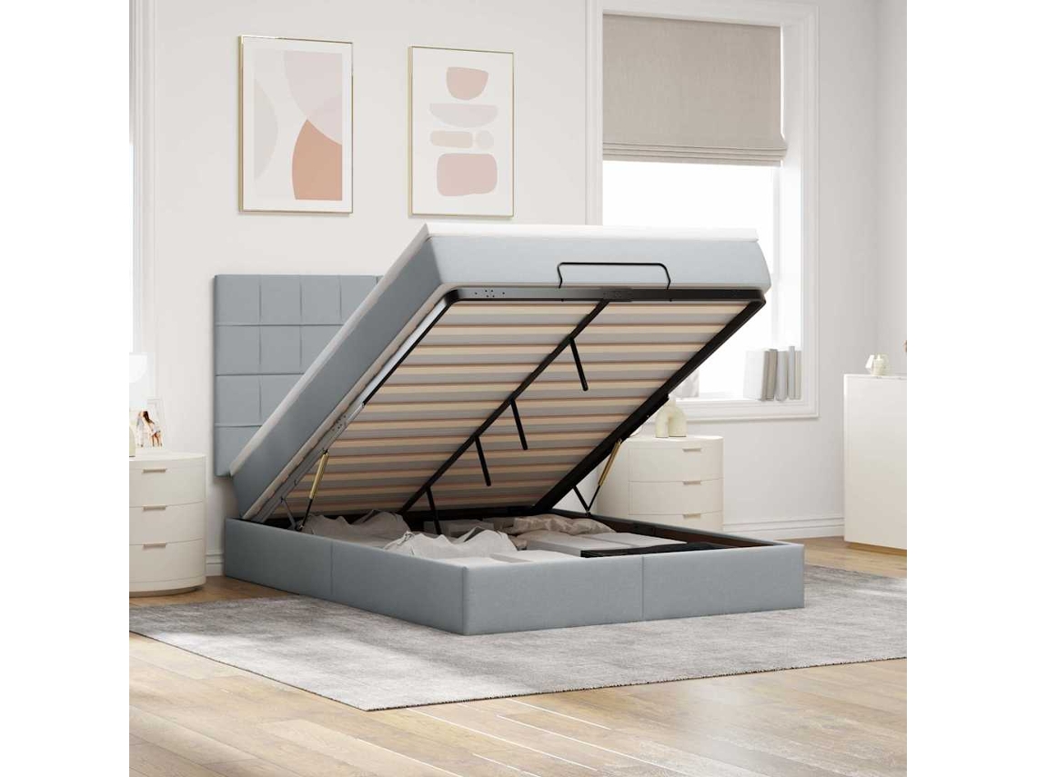 Vidaxl Estrutura De Cama Otomana Com Colchão 140x190 Cm Cinzento Claro