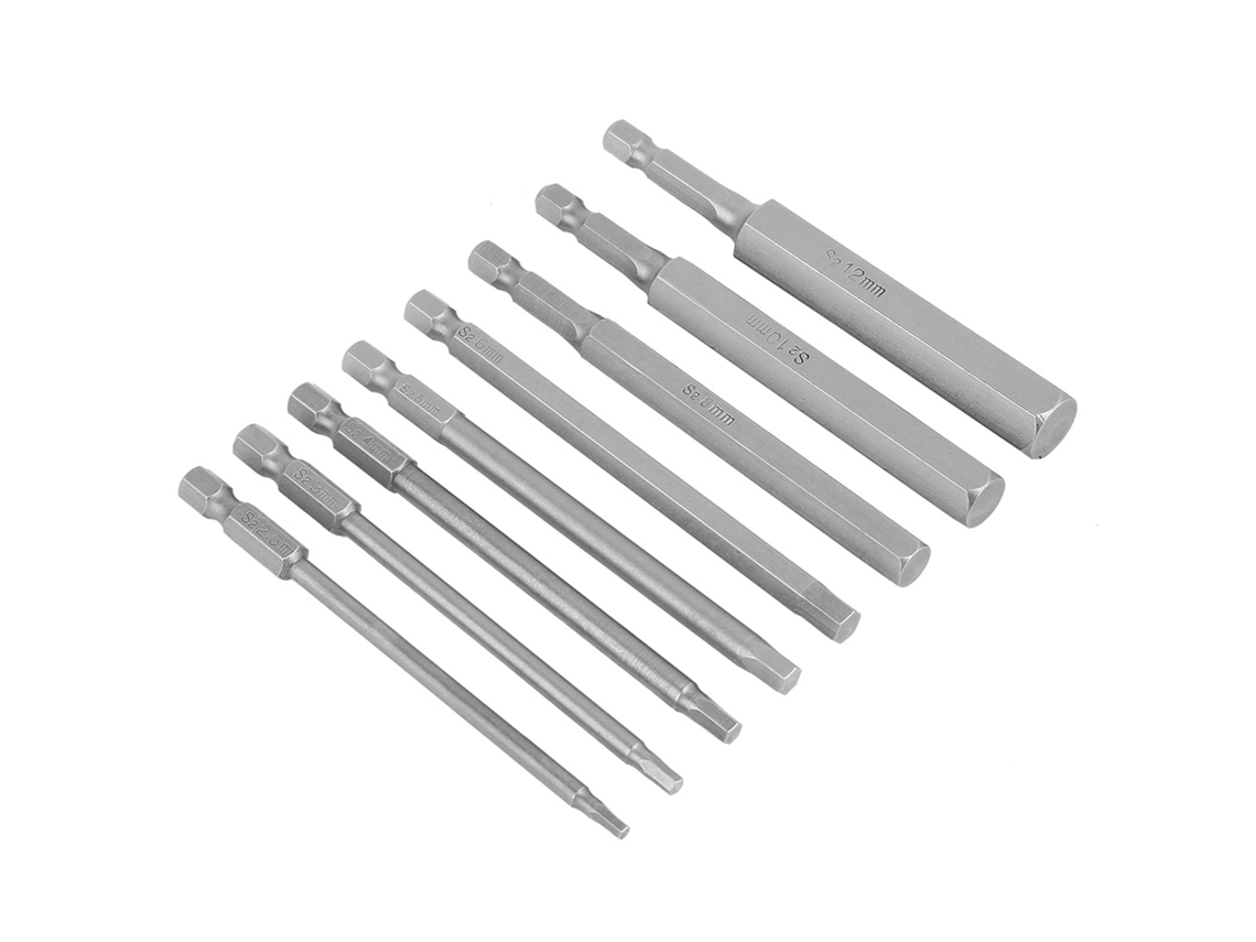 Conjunto De 8 Pontas Chave Fenda Bst Com Encaixe Hexagonal 1/4" E 100 Mm Comprimento, De 2, 5 A 12 Mm