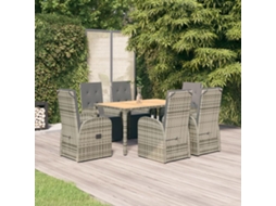Conjunto 7 Peças Jantar P/ Jardim C/ Almofadões Vime Pe Cinza Dkd Home Decor