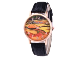 Relógio de quartzo com pulseira de couro PU, mostrador redondo, elegante para casais (preto)