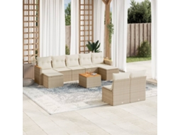 Vidaxl 10 Pcs Conjunto De Sofás P/ Jardim Com Almofadões Vime Pe Bege