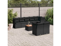 Vidaxl 9 Pcs Conjunto De Sofás P/ Jardim C/ Almofadões Vime Pe Preto
