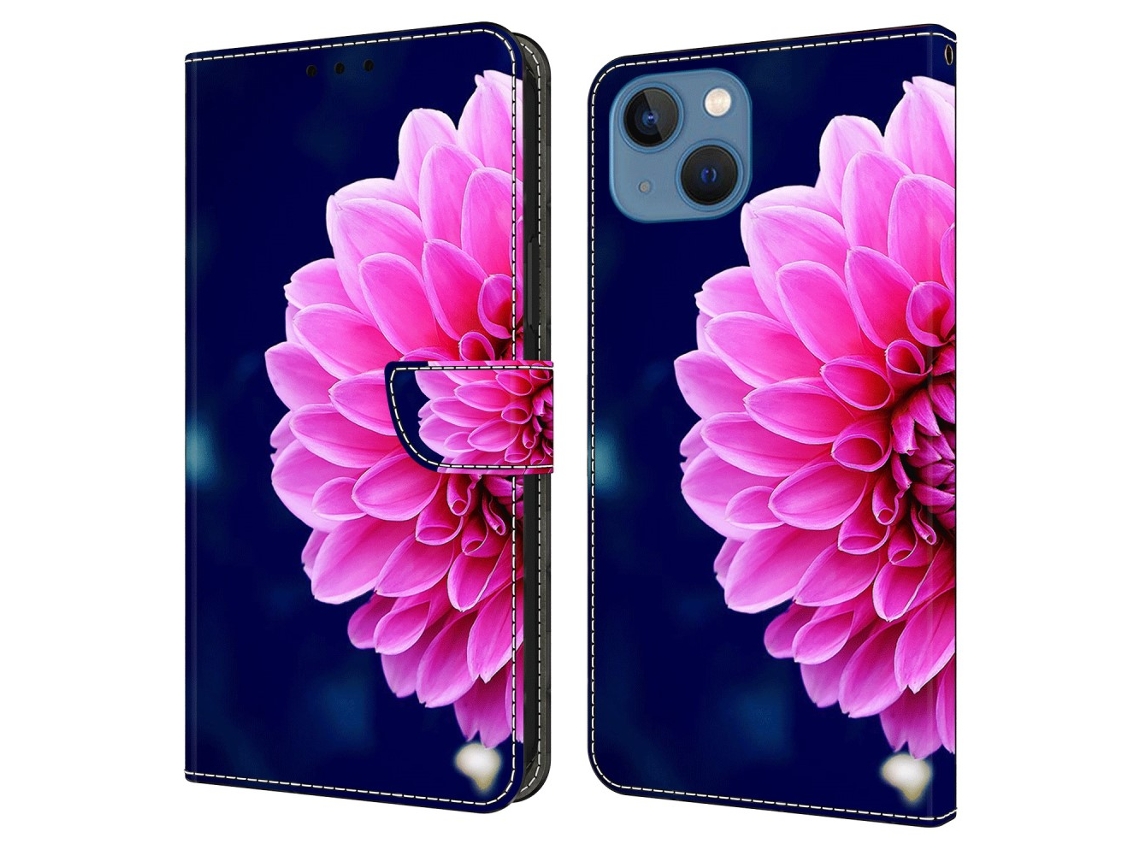 Capa Flores Para Iphone 15 Pele Sintética Rosa