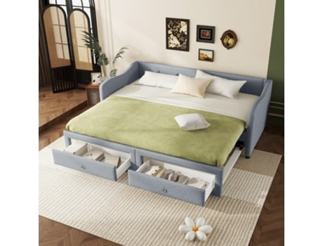 Sofá Cama Cama Estofada 90 X 200 Cm, Sofá Cama, Com Cama Extensível, Com Duas Gavetas, Estilo Minimalista De Linho, Sem Colchão Flieks