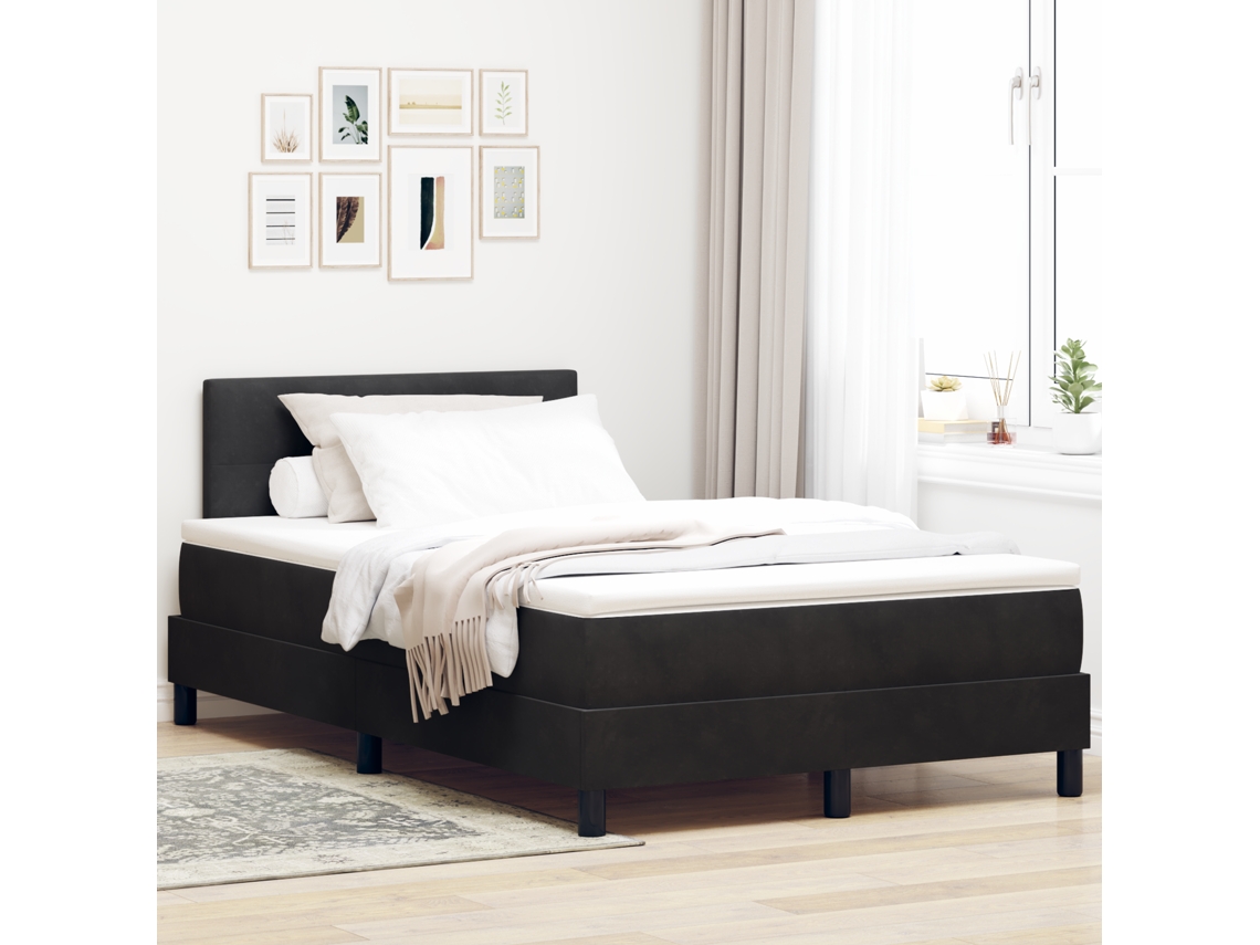 Cama Box Com Colchão E Led Preto 120x200 Cm Veludo