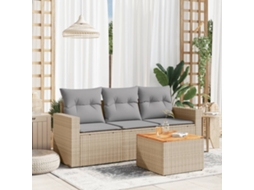 Vidaxl 4 Pcs Conjunto de Sofás para Jardim C/ Almofadões Vime Pe Bege