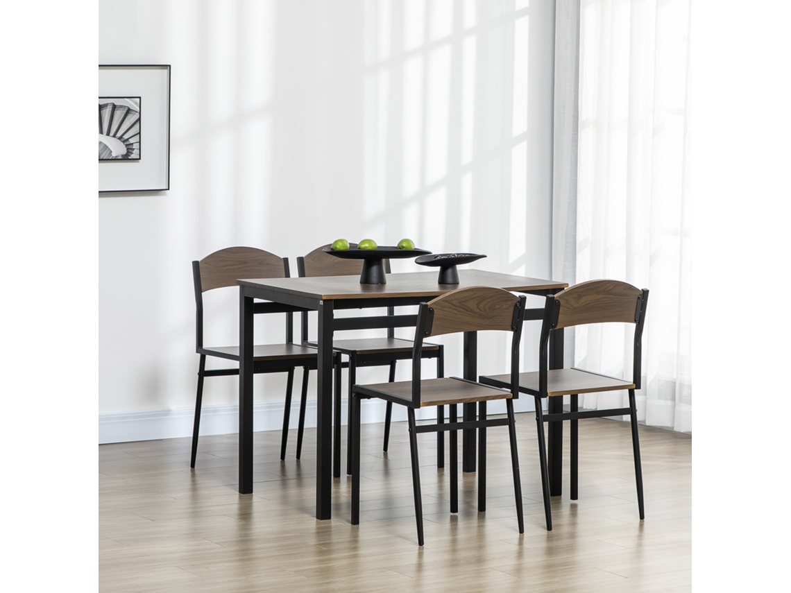 Conjunto Mesa E 4 Cadeiras Jantar Estrutura Metálica Marrom Escuro Preto Espaços Pequenos