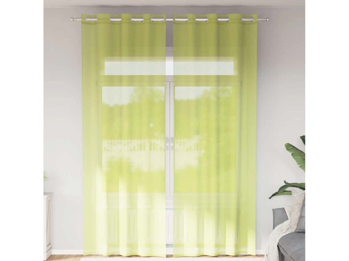 Vidaxl Cortinas De Voile Com Ilhós 2 Pcs Verde-maçã 140x260 Cm
