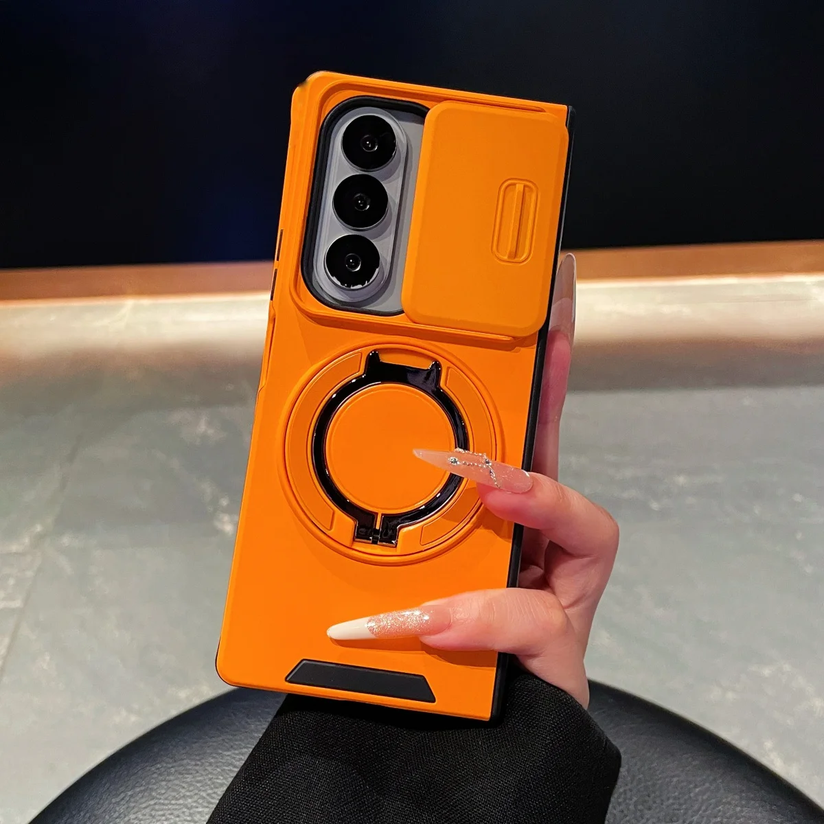 Capa Magnética Deslizante Para Celular (galaxy Z Flip 6 Laranja), Resistente A Impactos.
