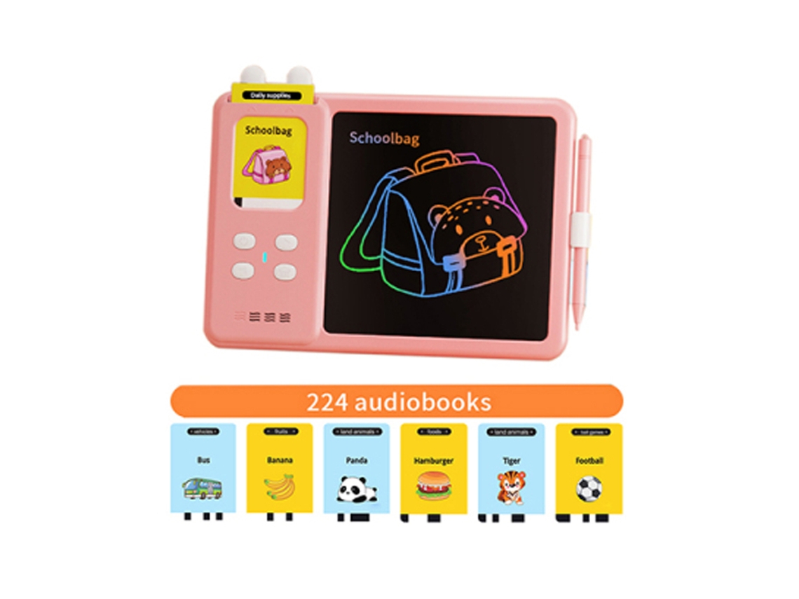 Tablete Educativo Infantil Com Cartões Brinquedo Sonoro Para Desenhar E Escrever Sfushos (totalmente Em Inglês Rosa)