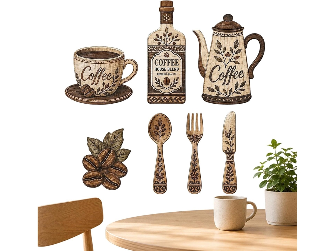 Painel De Madeira Para Decoração De Parede De Café, Estilo Casa De Campo 2d, Com Colher |