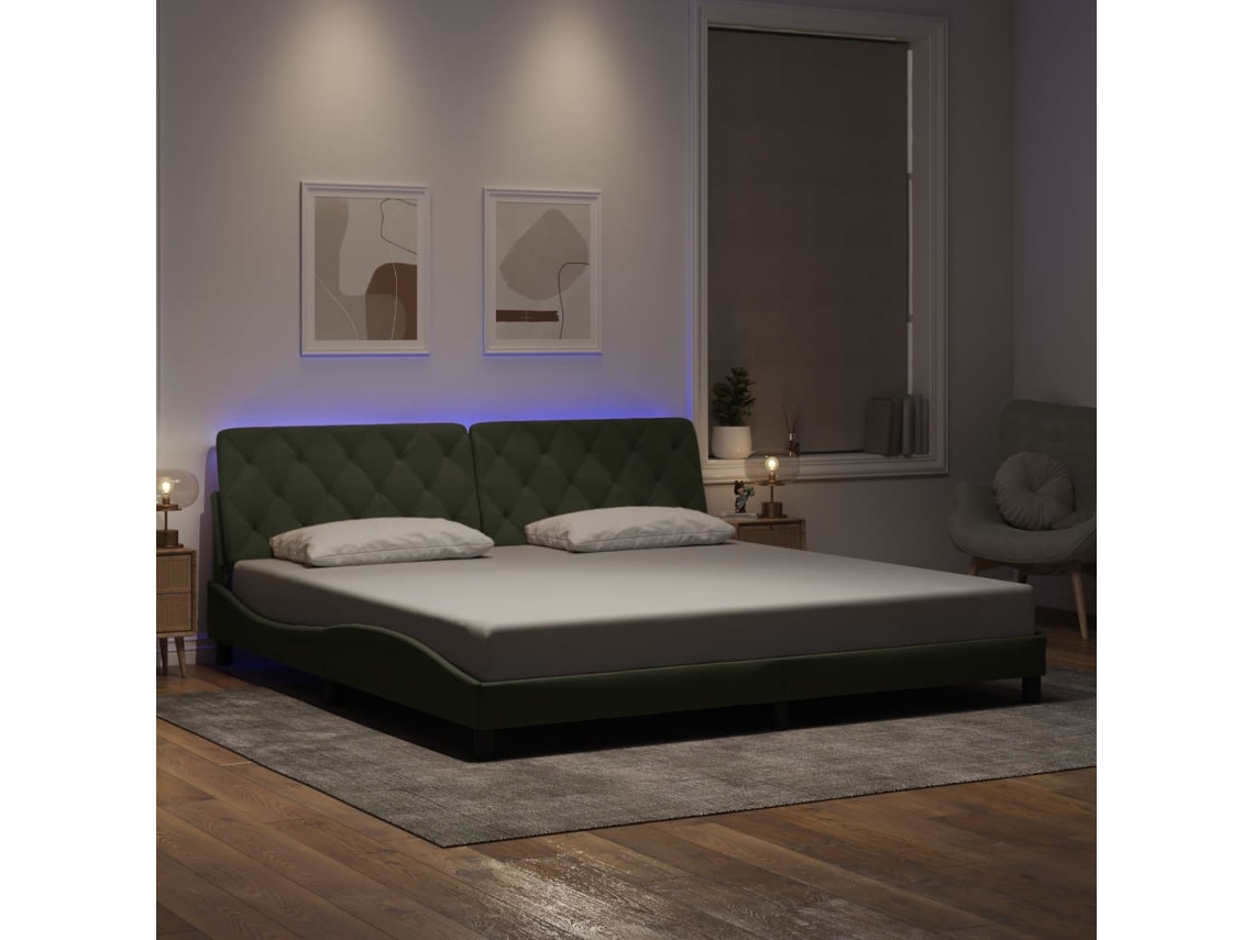 Estrutura de Cama com Led Sem Colchão 200x200 Cm Veludo Cinzento claro VIDAXL