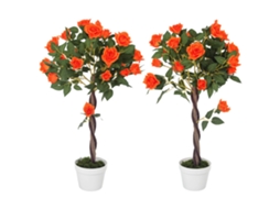 Roseira Falsa com 21 Flores e Vaso Preenchido com Cimento e Musgo. Ø18x90 Cm. Laranja Ge