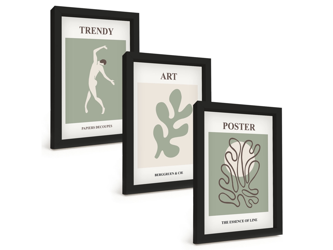 Composição De Quadros Figuras Abstratas De Plantas Espelharte (3 Peças 20x30 Cm)