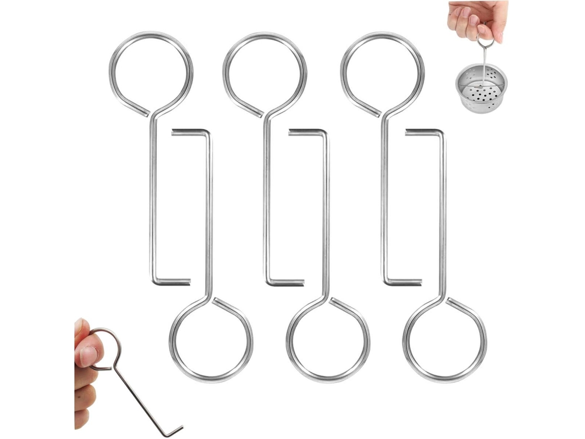 Kit 6 Ganchos De Aço Inoxidável Para Ralo De Chuveiro, Ferram. De Levantar O Ralo, Coletar Cabelos E Para Limpeza Diária (88 X 28 Mm, Cor Prata)